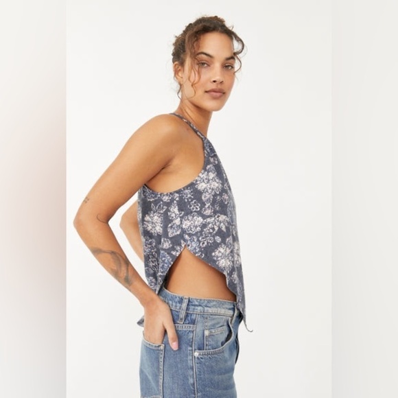 Free People We The Free Blue/White/Pink Floral Daisy Cotton Tank Top Size Medium - Picture 3 of 10